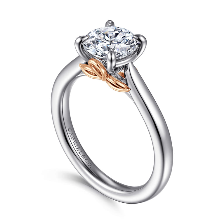 Nelia - 14K White-Rose Gold Round Lotus Diamond Engagement Ring - Shot 3