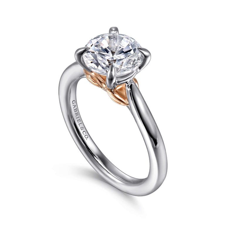 Nelia - 14K White-Rose Gold Round Lotus Diamond Engagement Ring - Shot 3