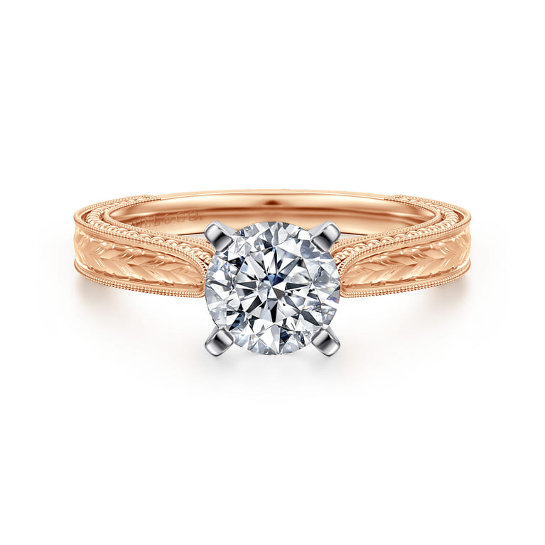 Maura - 14K White-Rose Gold Round Diamond Engagement Ring - Shot 1