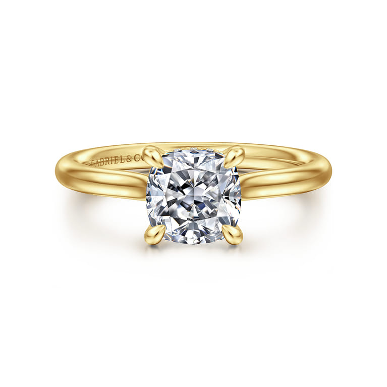 Badia - 14K Yellow Gold Cushion Cut Solitaire Diamond Engagement Ring - 0.05 ct - Shot 1