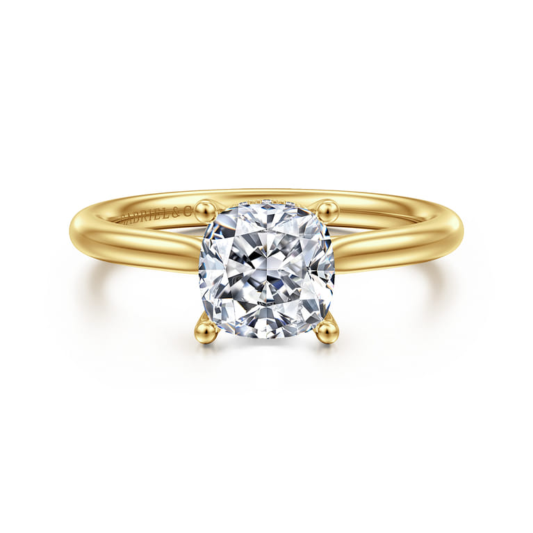 Azucena - 14K Yellow Gold Cushion Cut Solitaire Diamond Engagement Ring - 0.05 ct - Shot 1