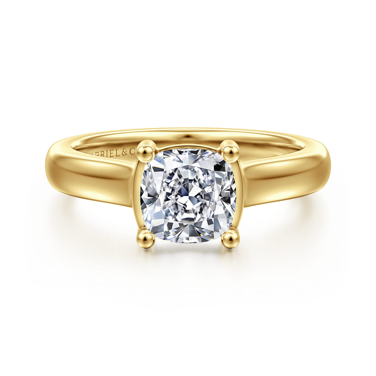 Villa - 14K Yellow Gold Half Bezel Cushion Cut Diamond Engagement Ring - 0.1 ct - Shot 1