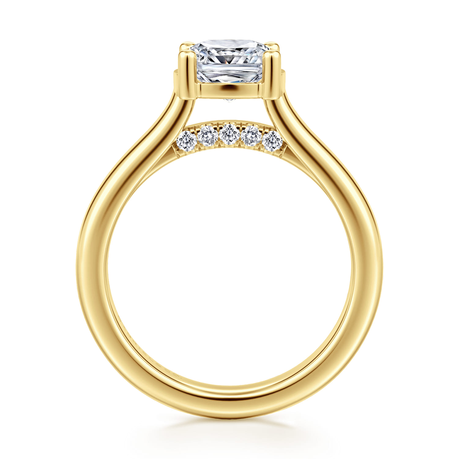 Villa - 14K Yellow Gold Half Bezel Cushion Cut Diamond Engagement Ring - 0.1 ct - Shot 2