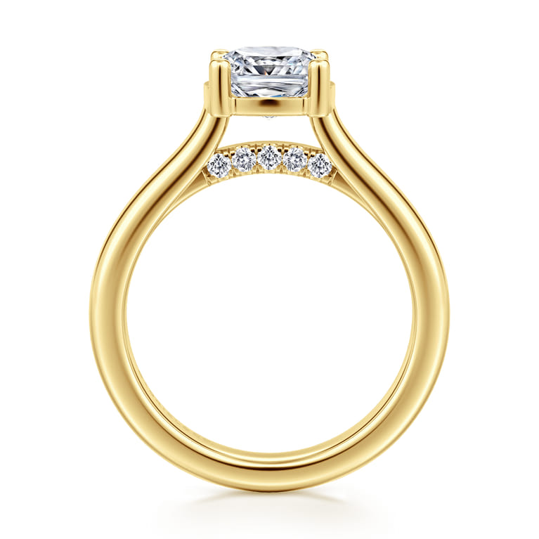 Villa - 14K Yellow Gold Half Bezel Cushion Cut Diamond Engagement Ring - 0.1 ct - Shot 2