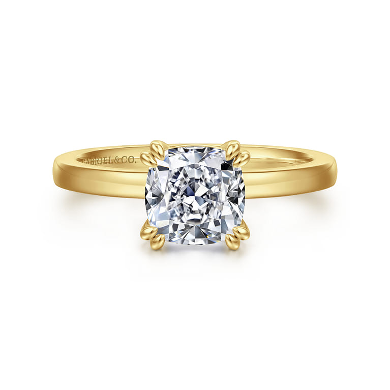 Paula - 14K Yellow Gold Cushion Cut Diamond Engagement Ring - Shot 1