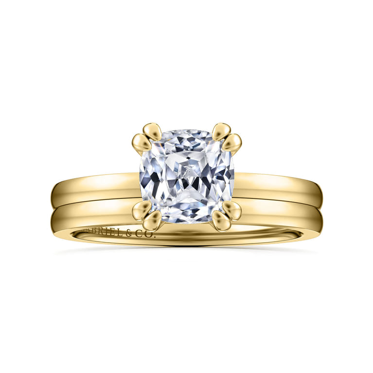 Paula - 14K Yellow Gold Cushion Cut Diamond Engagement Ring - Shot 4