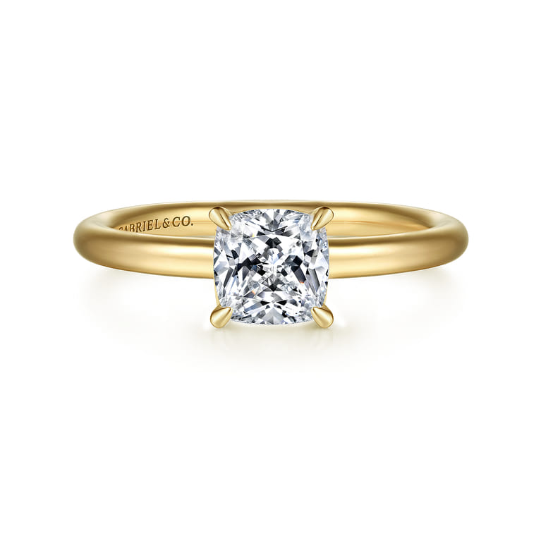 Lark - 14K Yellow Gold Cushion Cut Solitaire Engagement Ring - Shot 1