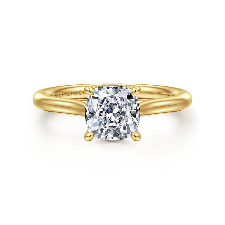 Bena - 14K Yellow Gold Cushion Cut Solitaire Diamond Engagement Ring - Shot 1