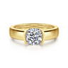 Bara - 14K Yellow Gold Half Bezel East West Cushion Cut Diamond Engagement Ring