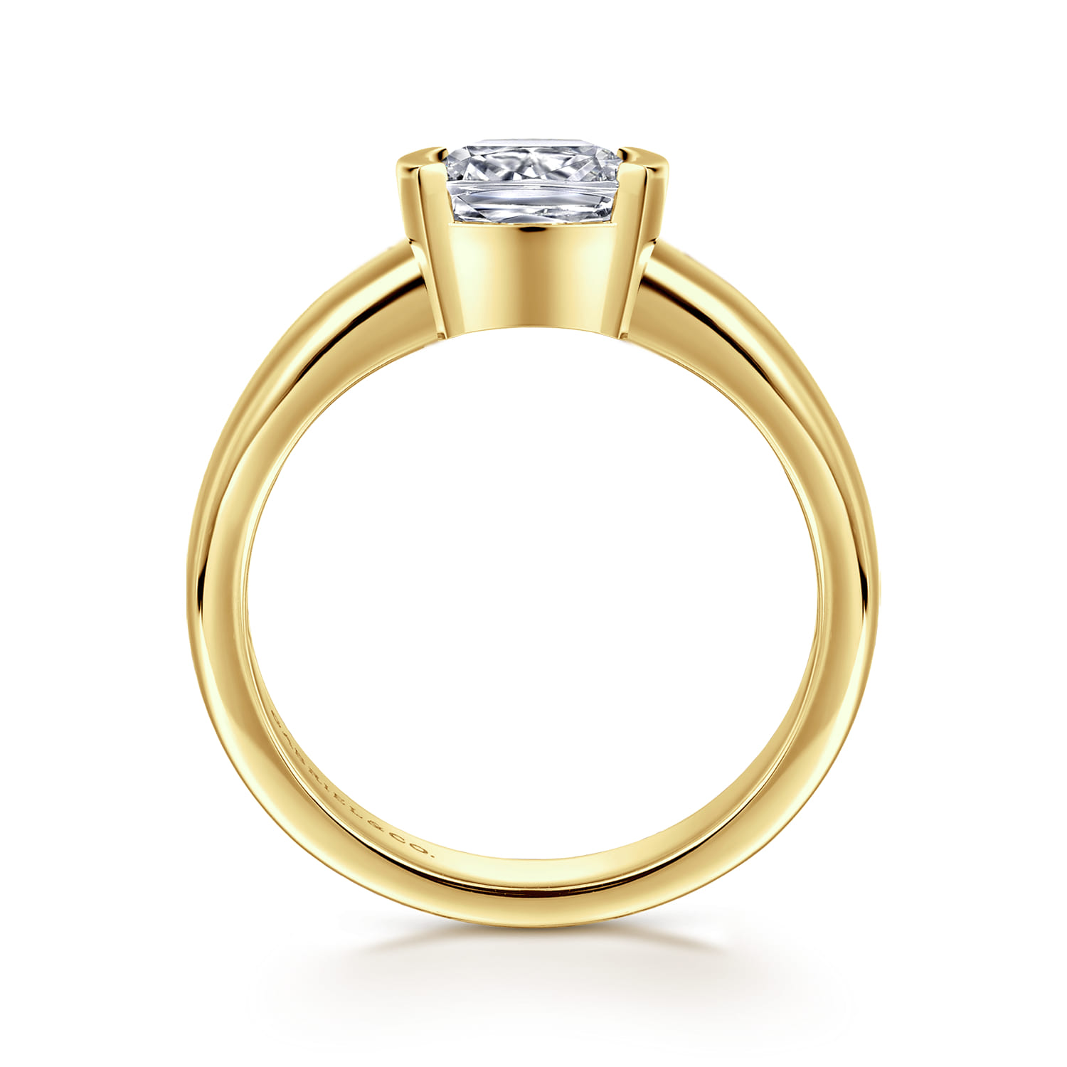Bara - 14K Yellow Gold Half Bezel East West Cushion Cut Diamond Engagement Ring - Shot 2