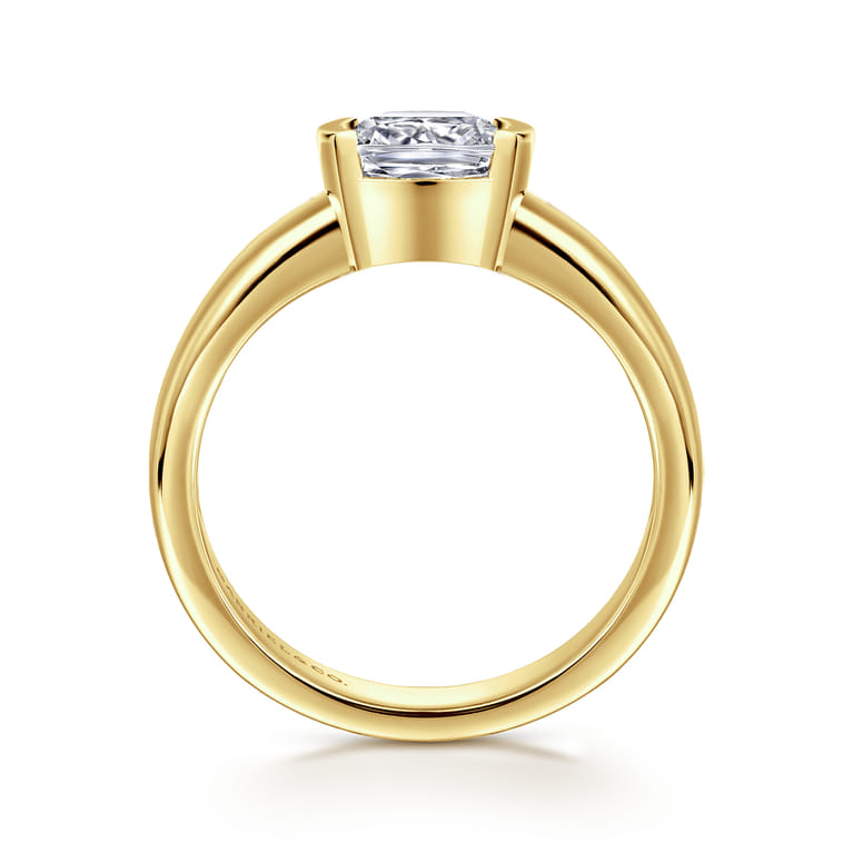 Bara - 14K Yellow Gold Half Bezel East West Cushion Cut Diamond Engagement Ring - Shot 2