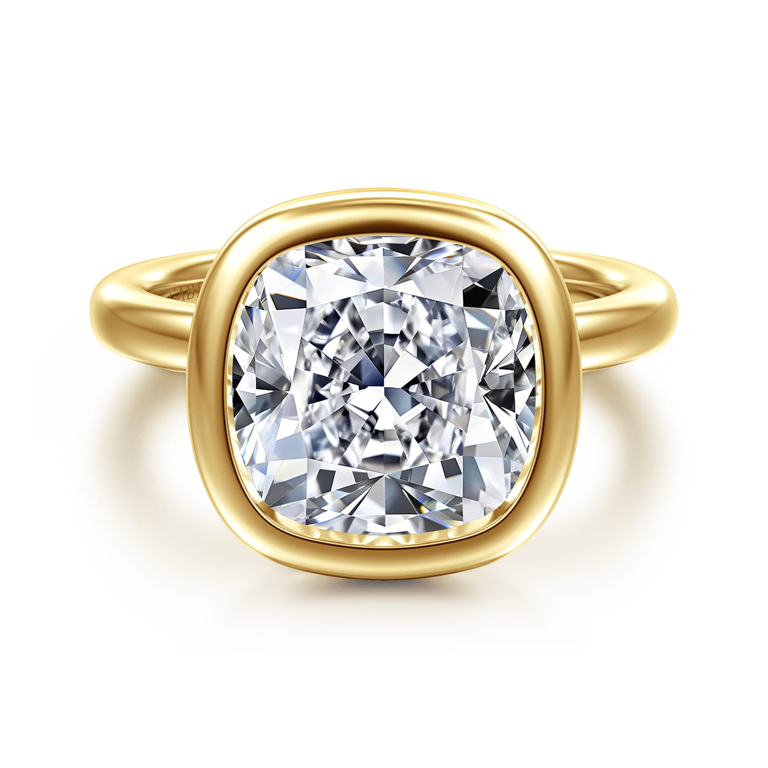 Linny - 14K Yellow Gold Cushion Cut Bezel Set Diamond Engagement Ring - Shot 1