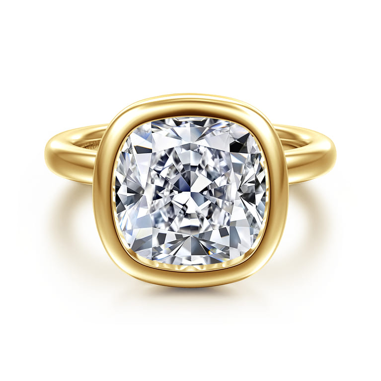 Linny - 14K Yellow Gold Cushion Cut Bezel Set Diamond Engagement Ring - Shot 1