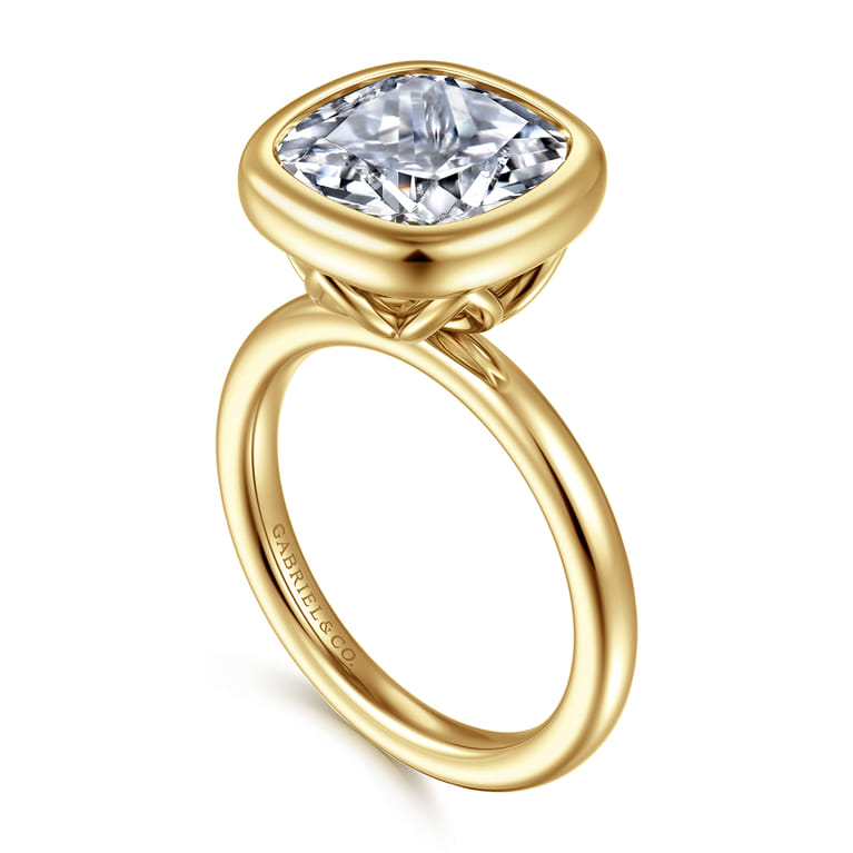 Linny - 14K Yellow Gold Cushion Cut Bezel Set Diamond Engagement Ring - Shot 3