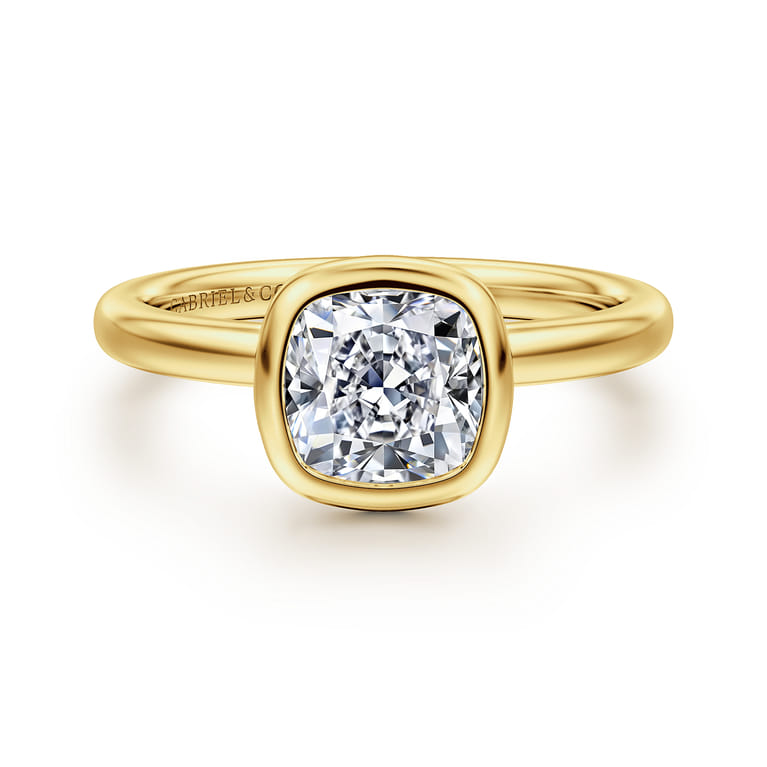 Linny - 14K Yellow Gold Cushion Cut Bezel Set Diamond Engagement Ring - Shot 1