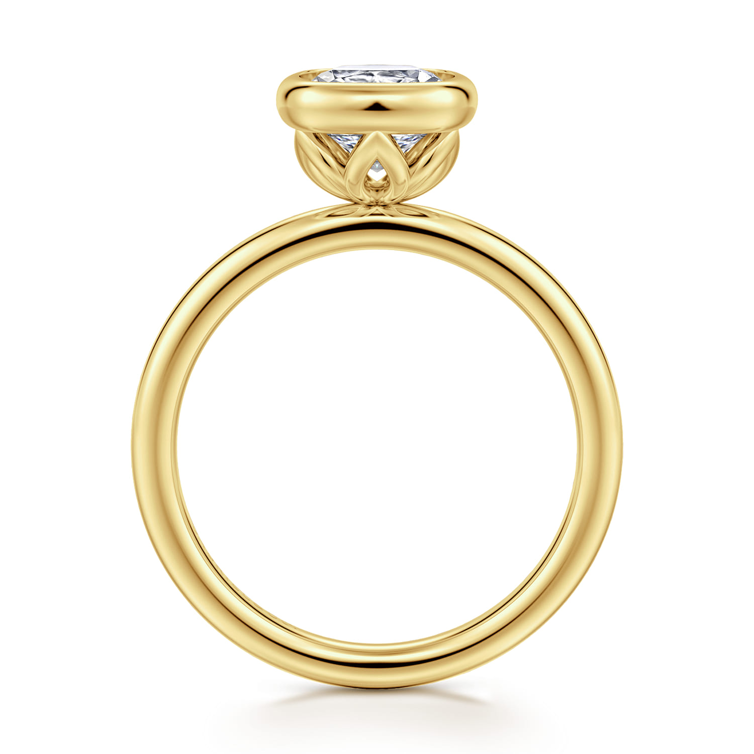 Linny - 14K Yellow Gold Cushion Cut Bezel Set Diamond Engagement Ring - Shot 2