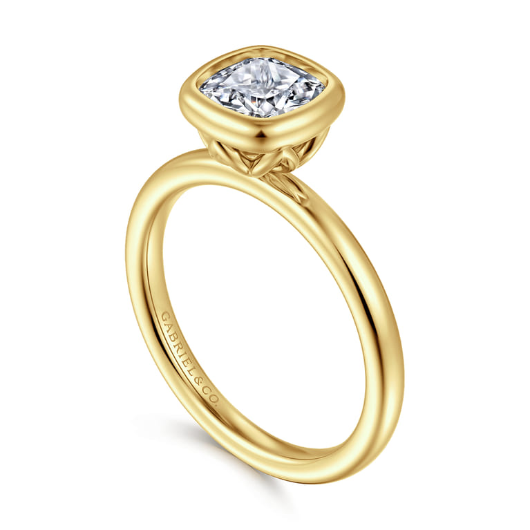 Linny - 14K Yellow Gold Cushion Cut Bezel Set Diamond Engagement Ring - Shot 3