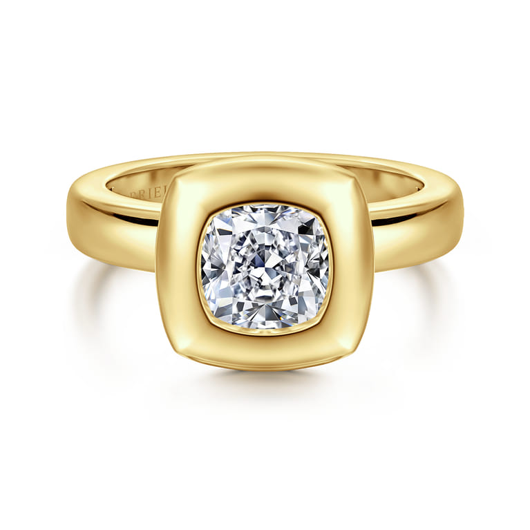 Pauline - 14K Yellow Gold Bezel Set Cushion Cut Diamond Engagement Ring - Shot 1