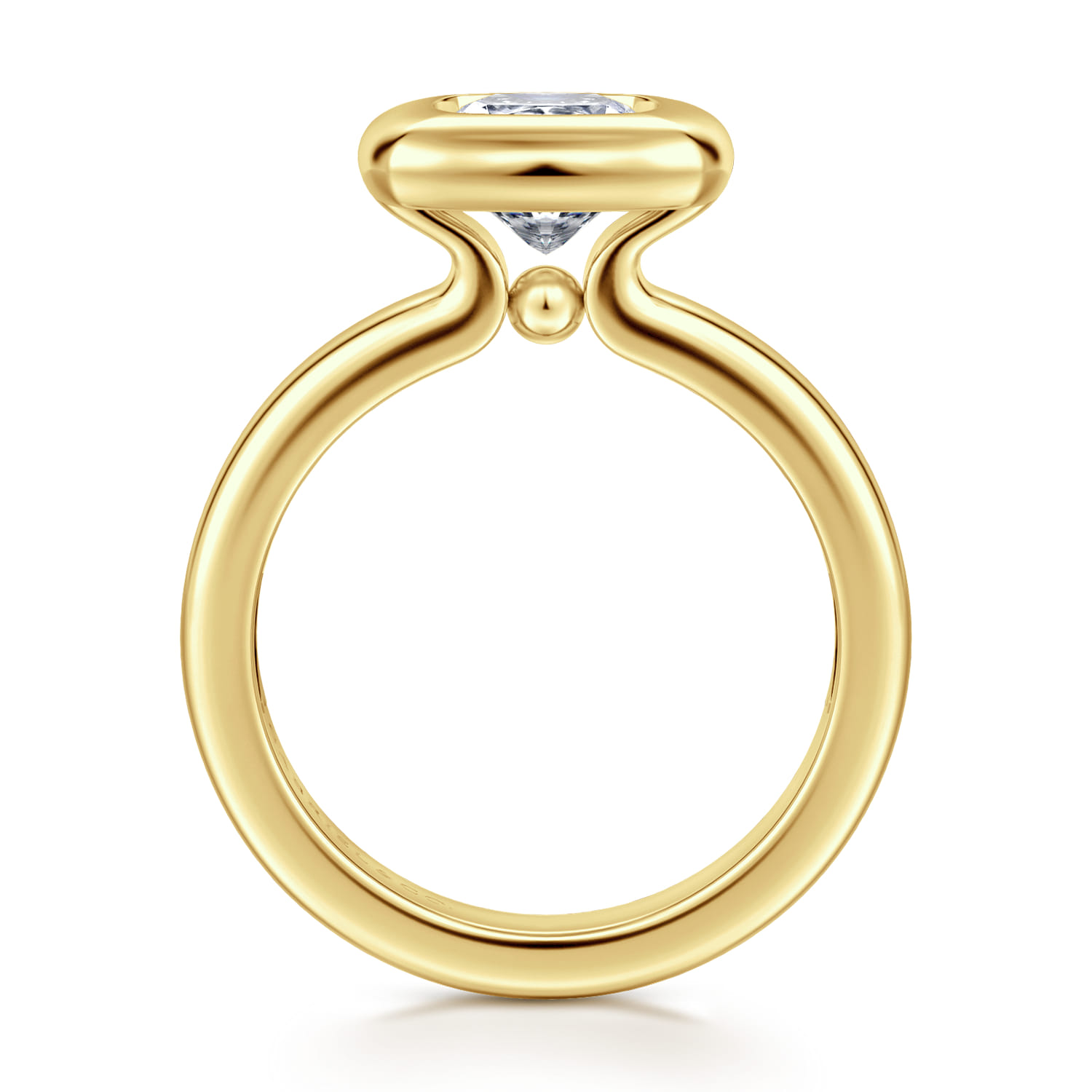 Pauline - 14K Yellow Gold Bezel Set Cushion Cut Diamond Engagement Ring - Shot 2
