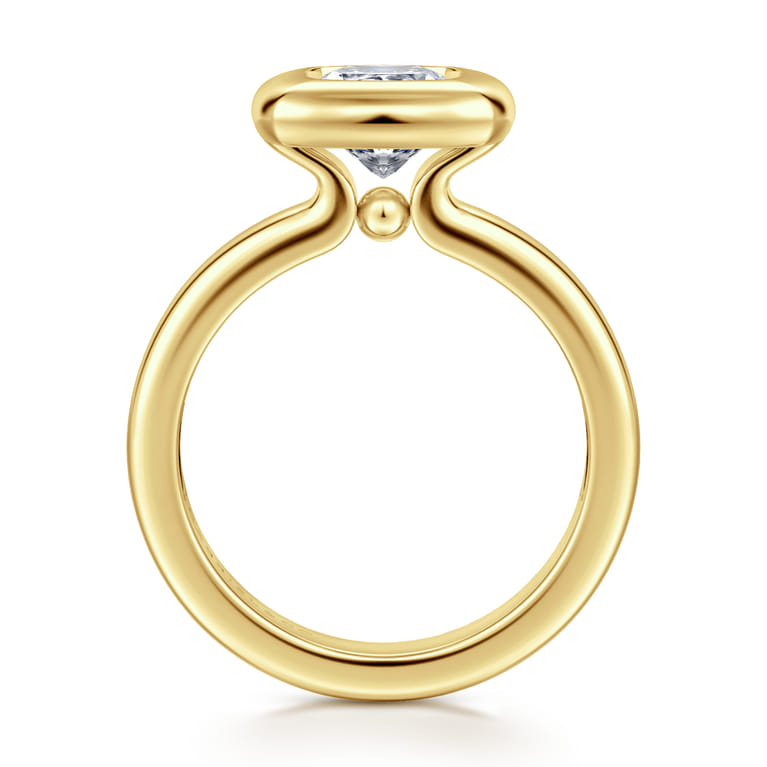 Pauline - 14K Yellow Gold Bezel Set Cushion Cut Diamond Engagement Ring - Shot 2