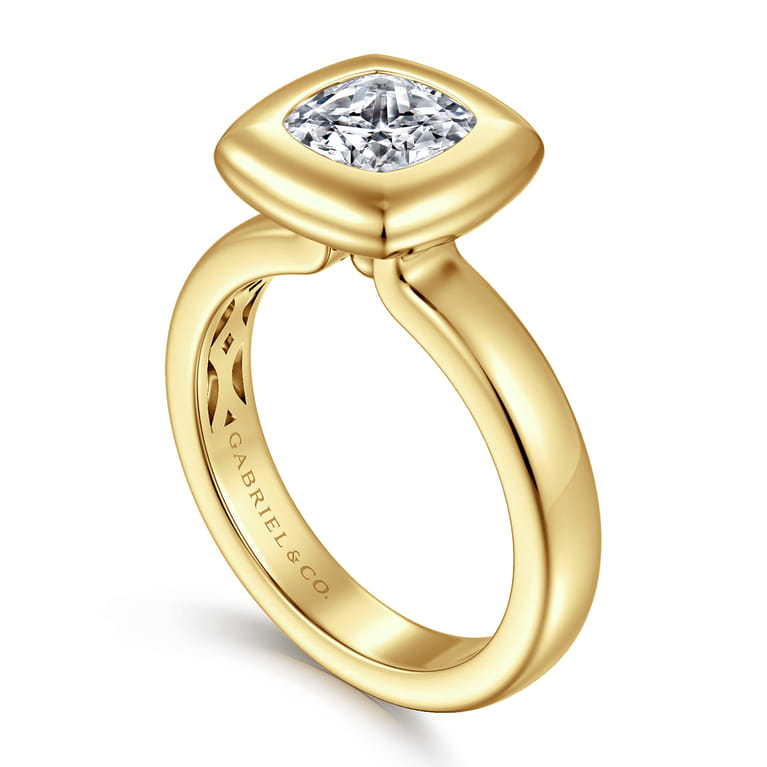 Pauline - 14K Yellow Gold Bezel Set Cushion Cut Diamond Engagement Ring - Shot 3