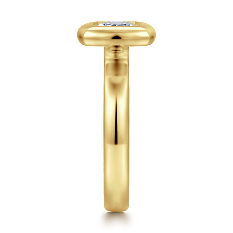 Pauline - 14K Yellow Gold Bezel Set Cushion Cut Diamond Engagement Ring - Shot 3