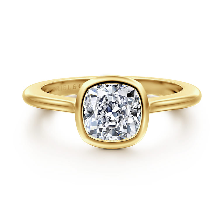 Brooke - 14K Yellow Gold Cushion Cut Bezel Set Solitaire Diamond Engagement Ring - Shot 1