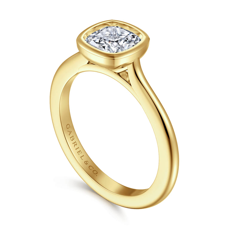 Brooke - 14K Yellow Gold Cushion Cut Bezel Set Solitaire Diamond Engagement Ring - Shot 3