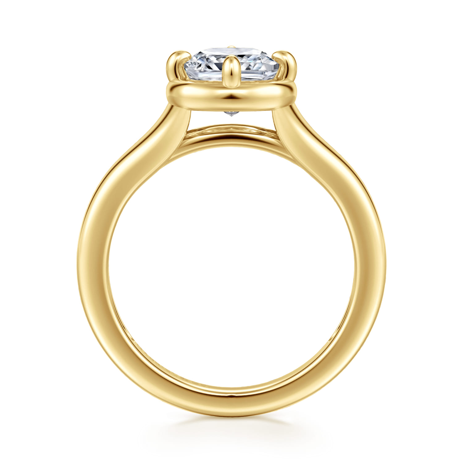 Elsa - 14K Yellow Gold Compass Bezel Prong Cushion Cut Solitaire Diamond Engagement Ring - Shot 2