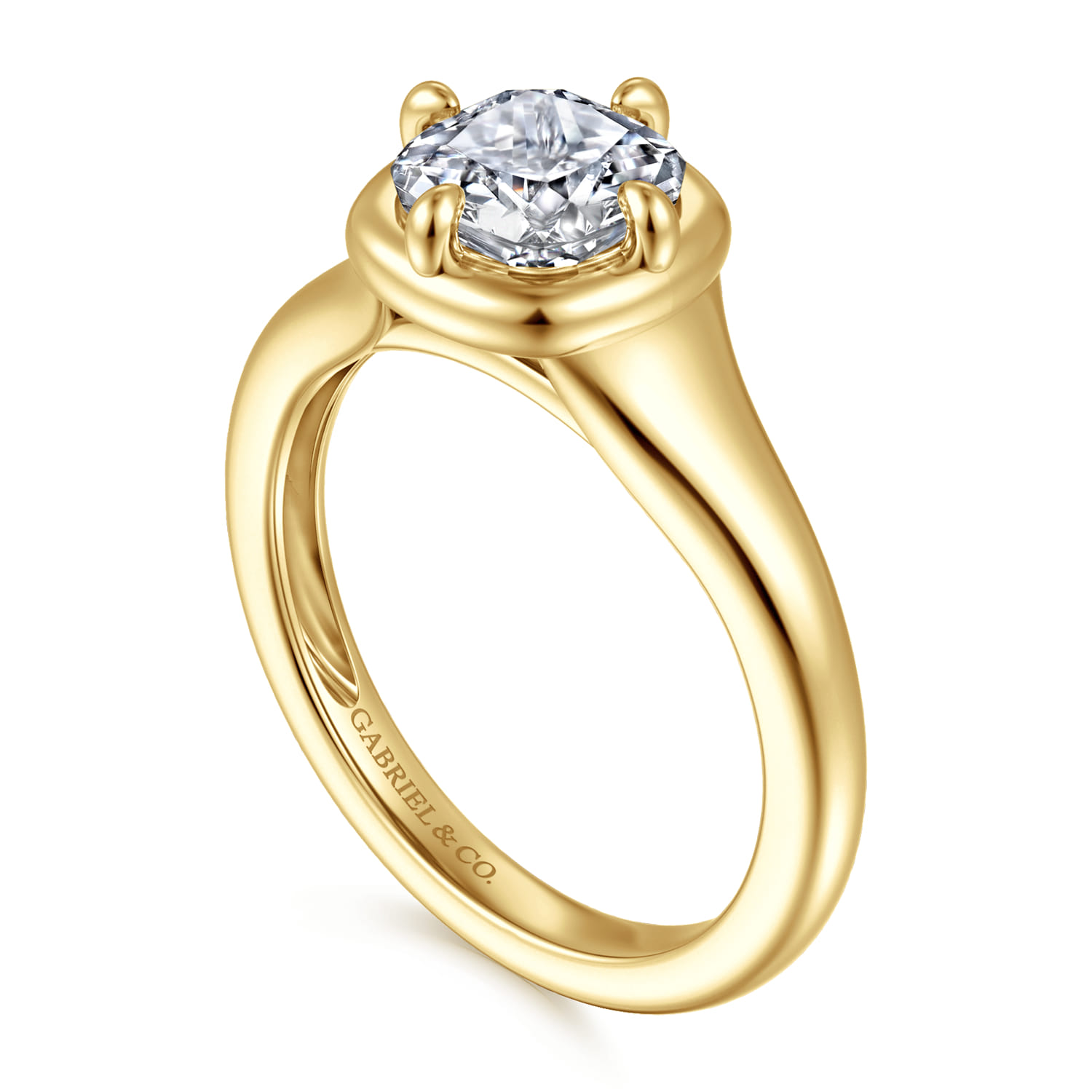 Elsa - 14K Yellow Gold Compass Bezel Prong Cushion Cut Solitaire Diamond Engagement Ring - Shot 3