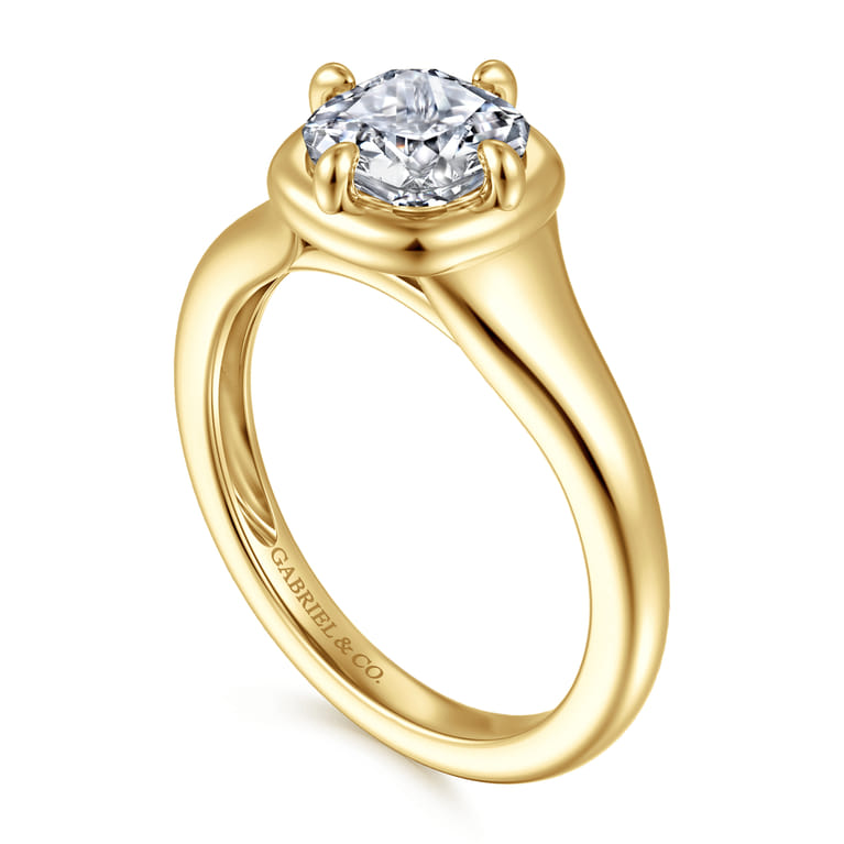 Elsa - 14K Yellow Gold Compass Bezel Prong Cushion Cut Solitaire Diamond Engagement Ring - Shot 3