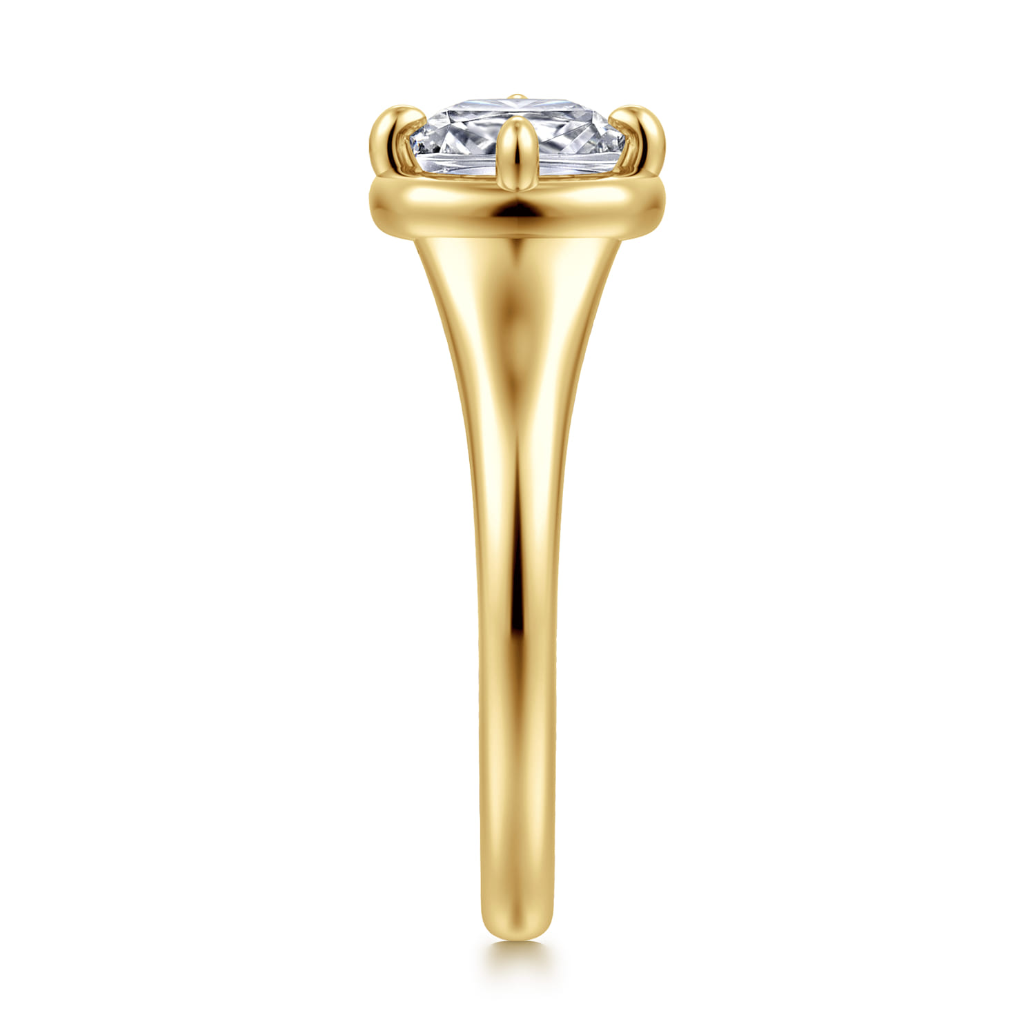 Elsa - 14K Yellow Gold Compass Bezel Prong Cushion Cut Solitaire Diamond Engagement Ring - Shot 4