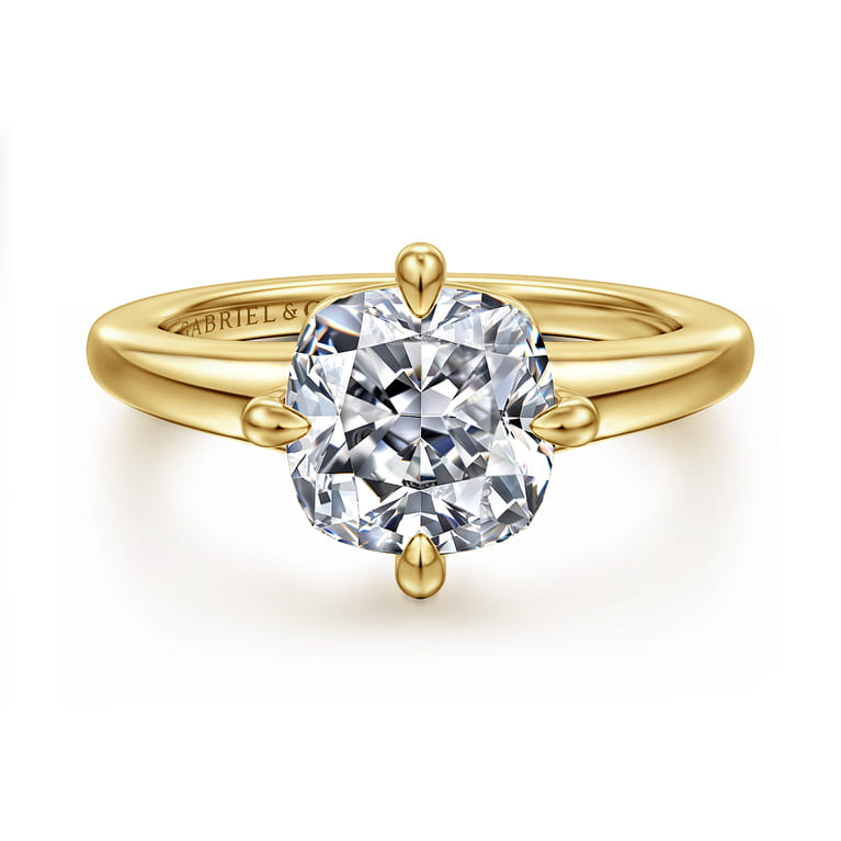 Coralynn - 14K Yellow Gold Cushion Cut Solitaire Diamond Engagement Ring - Shot 1