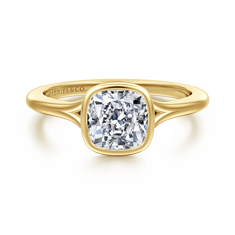 Kaya - 14K Yellow Gold Bezel Set Cushion Cut Solitaire Diamond Engagement Ring - Shot 1