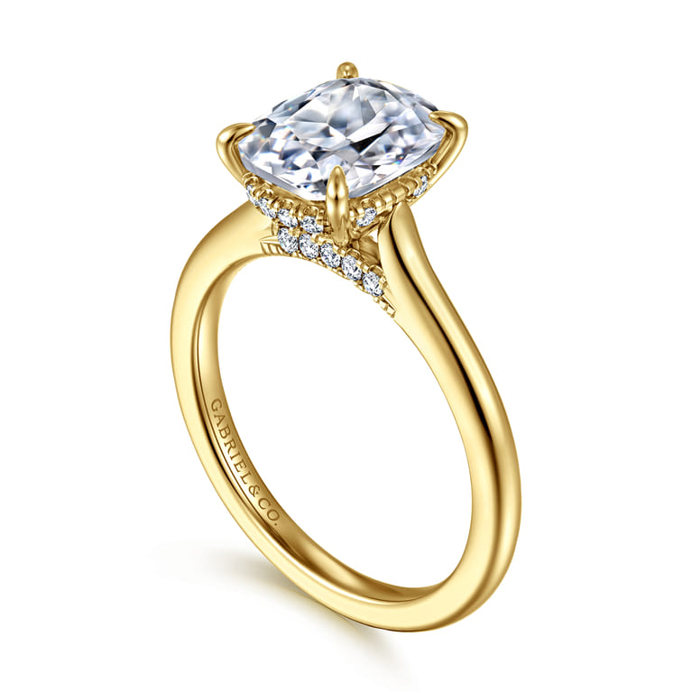 Ericka - 14K Yellow Gold Elongated Cushion Diamond Engagement Ring - 0.13 ct - Shot 3