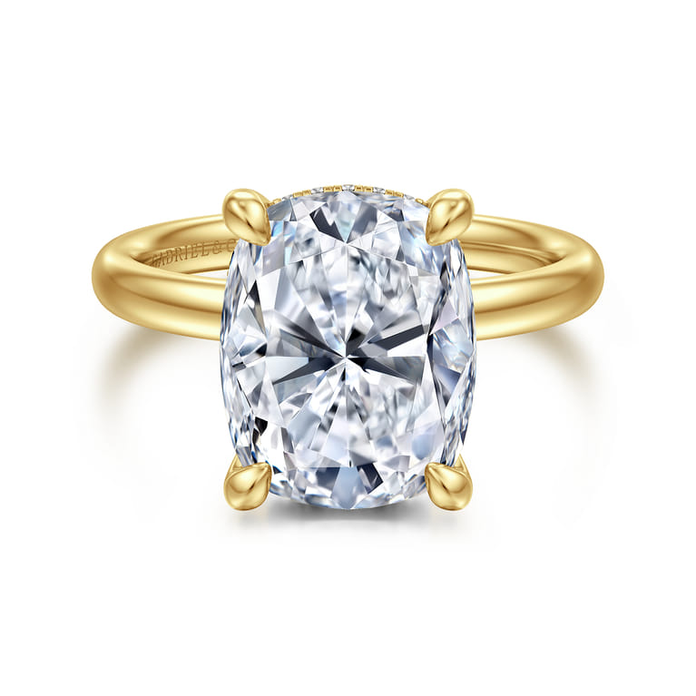 Peace - 14K Yellow Gold Elongated Cushion Diamond Engagement Ring - 0.09 ct - Shot 1