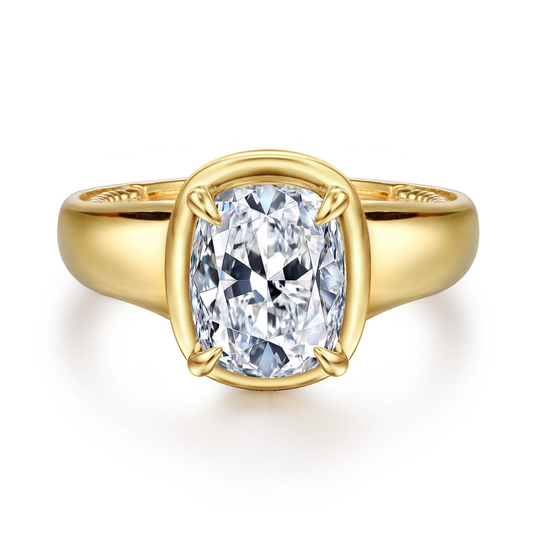 Ettie - 14K Yellow Gold Bezel Prong Elongated Cushion Diamond Engagement Ring - 0.35 ct - Shot 1