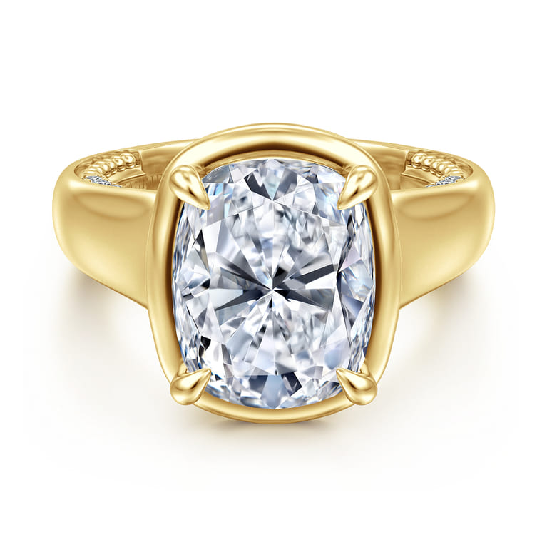 Ettie - 14K Yellow Gold Bezel Prong Elongated Cushion Diamond Engagement Ring - 0.36 ct - Shot 1