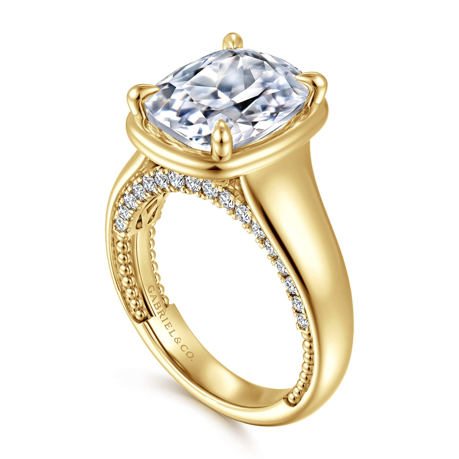 Ettie - 14K Yellow Gold Bezel Prong Elongated Cushion Diamond Engagement Ring - 0.36 ct - Shot 3