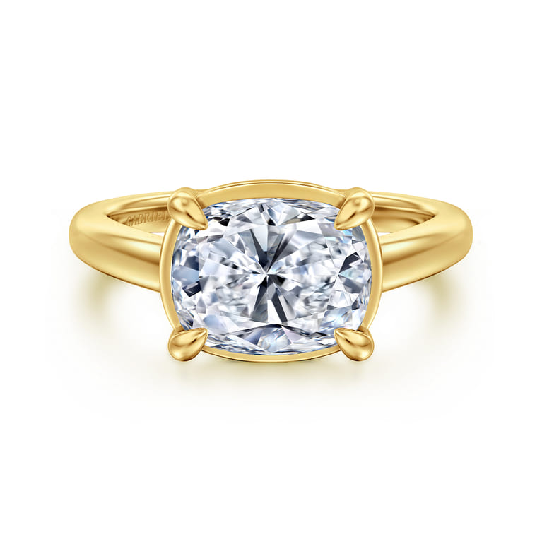 Geo - 14K Yellow Gold East West Elongated Cushion Diamond Engagement Ring - 0.13 ct - Shot 1