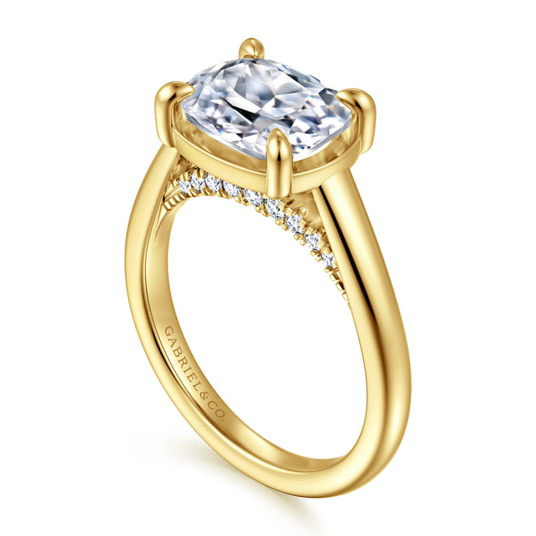 Geo - 14K Yellow Gold East West Elongated Cushion Diamond Engagement Ring - 0.13 ct - Shot 3