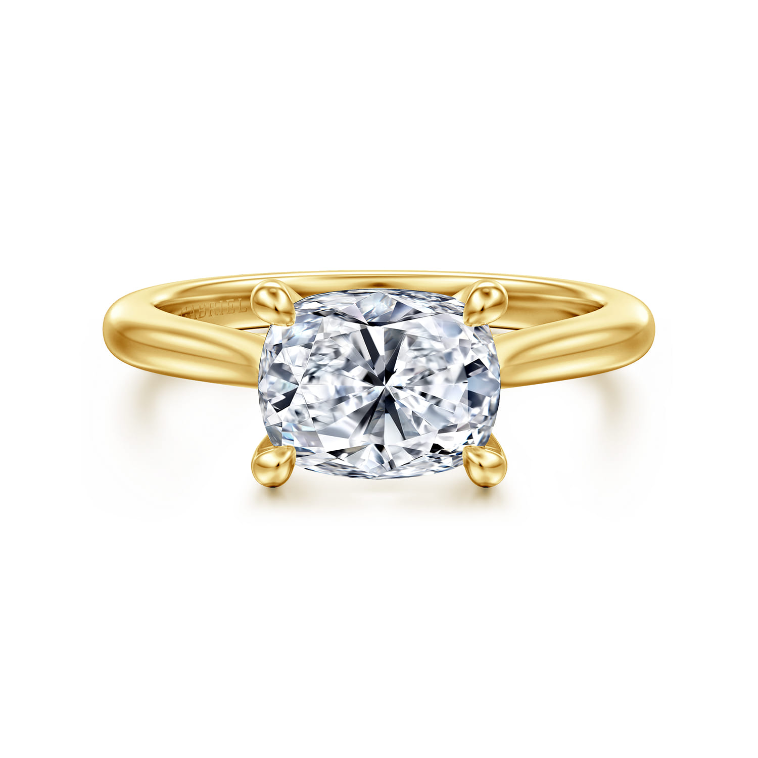Larissa - 14K Yellow Gold East West Elongated Cushion Solitaire Engagement Ring - Shot 1