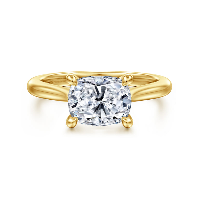 Larissa - 14K Yellow Gold East West Elongated Cushion Solitaire Engagement Ring - Shot 1