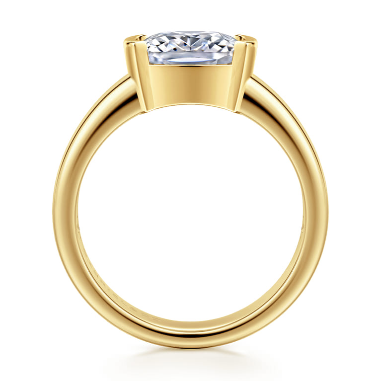 Bara - 14K Yellow Gold Half Bezel Elongated Cushion Diamond Engagement Ring - Shot 2