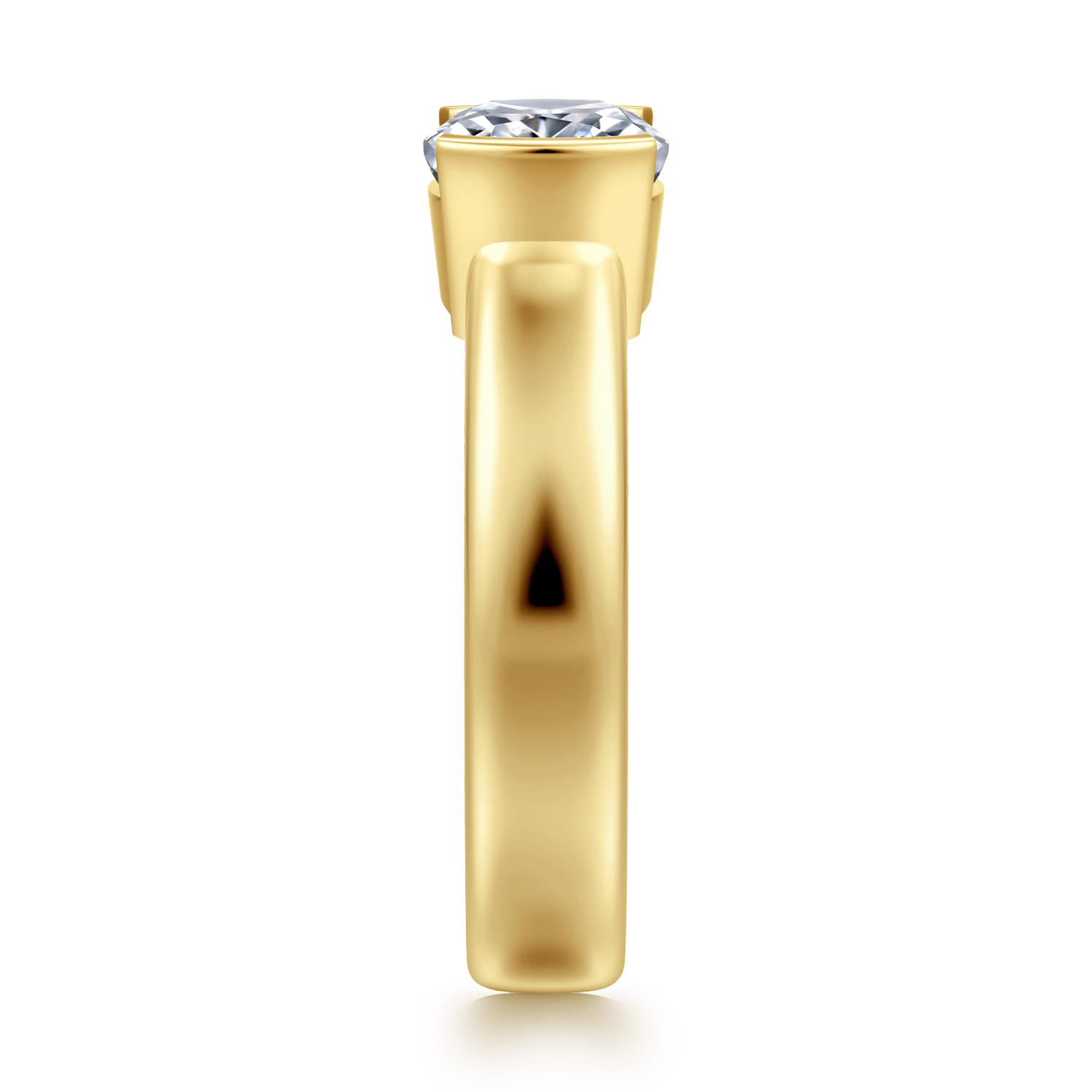 Bara - 14K Yellow Gold Half Bezel Elongated Cushion Diamond Engagement Ring - Shot 4