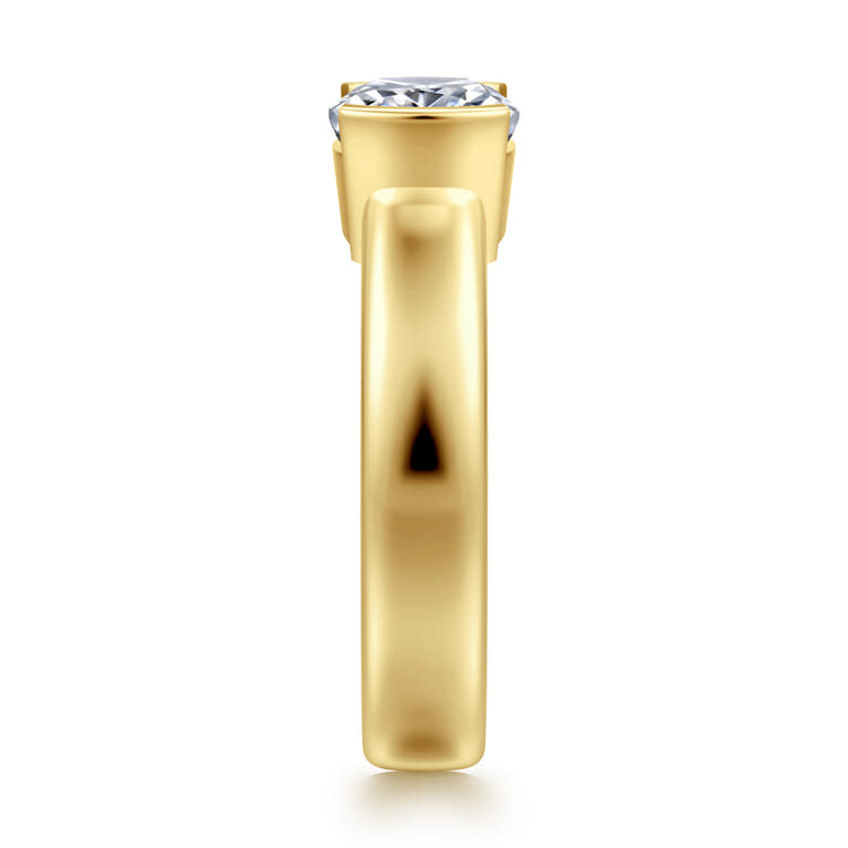 Bara - 14K Yellow Gold Half Bezel Elongated Cushion Diamond Engagement Ring - Shot 4