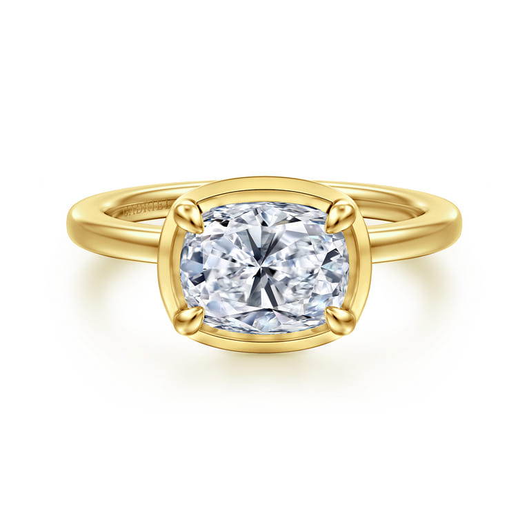 Linen - 14K Yellow Gold East West Elongated Cushion Diamond Engagement Ring - Shot 1
