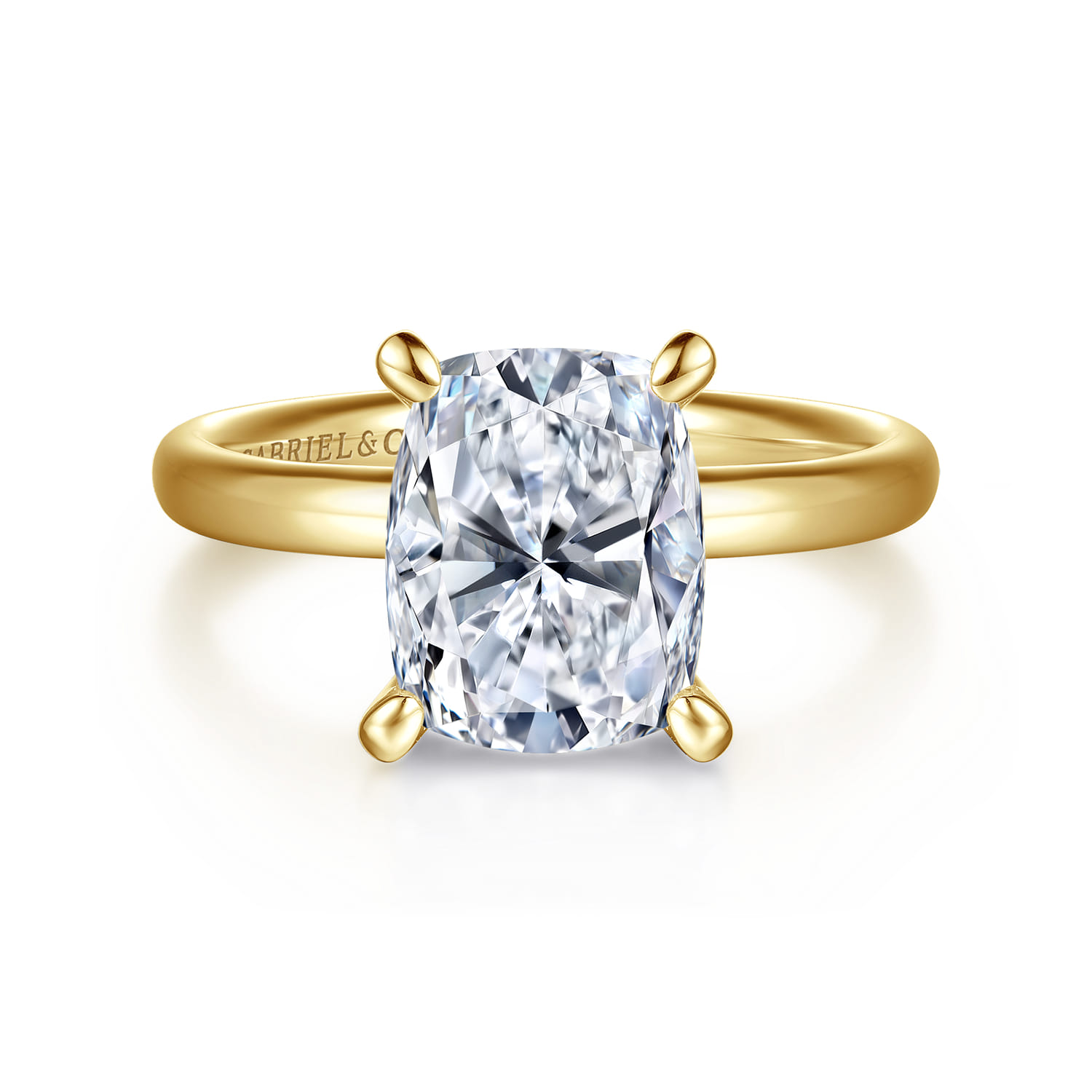 Unite - 14K Yellow Gold Elongated Cushion Solitaire Diamond Engagement Ring - Shot 1