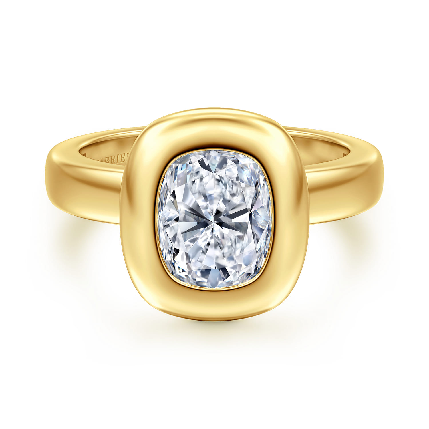 Pauline - 14K Yellow Gold Bezel Set Elongated Cushion Diamond Engagement Ring - Shot 1