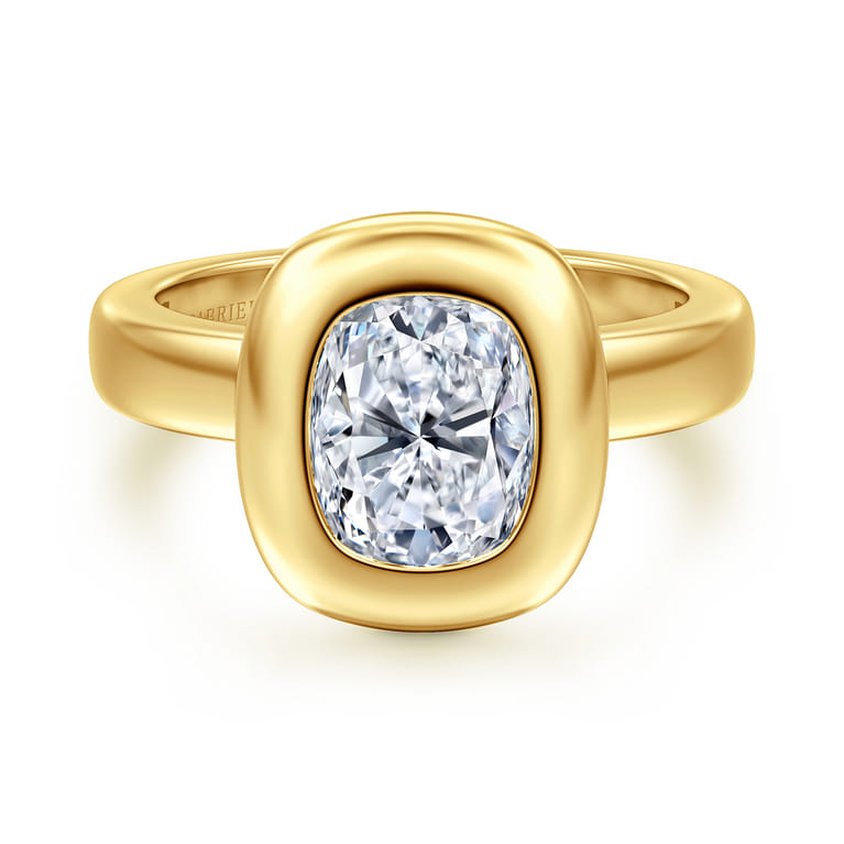 Pauline - 14K Yellow Gold Bezel Set Elongated Cushion Diamond Engagement Ring - Shot 1